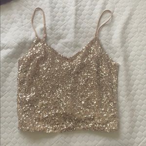 Tan/nude sparkle tank top/crop top